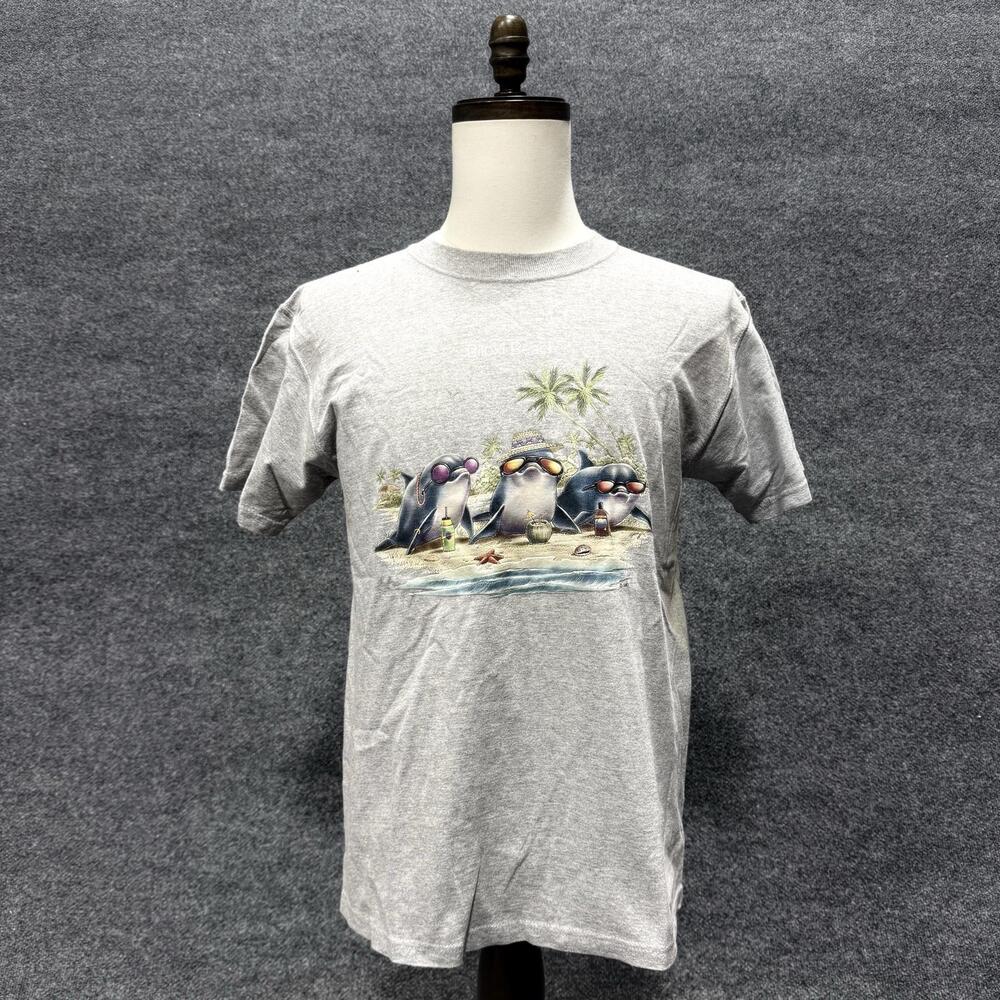 Fruit Of The Loom Shirt Mens Medium Gray Biloxi Beach Seal Graphic T-Shirt Tee
